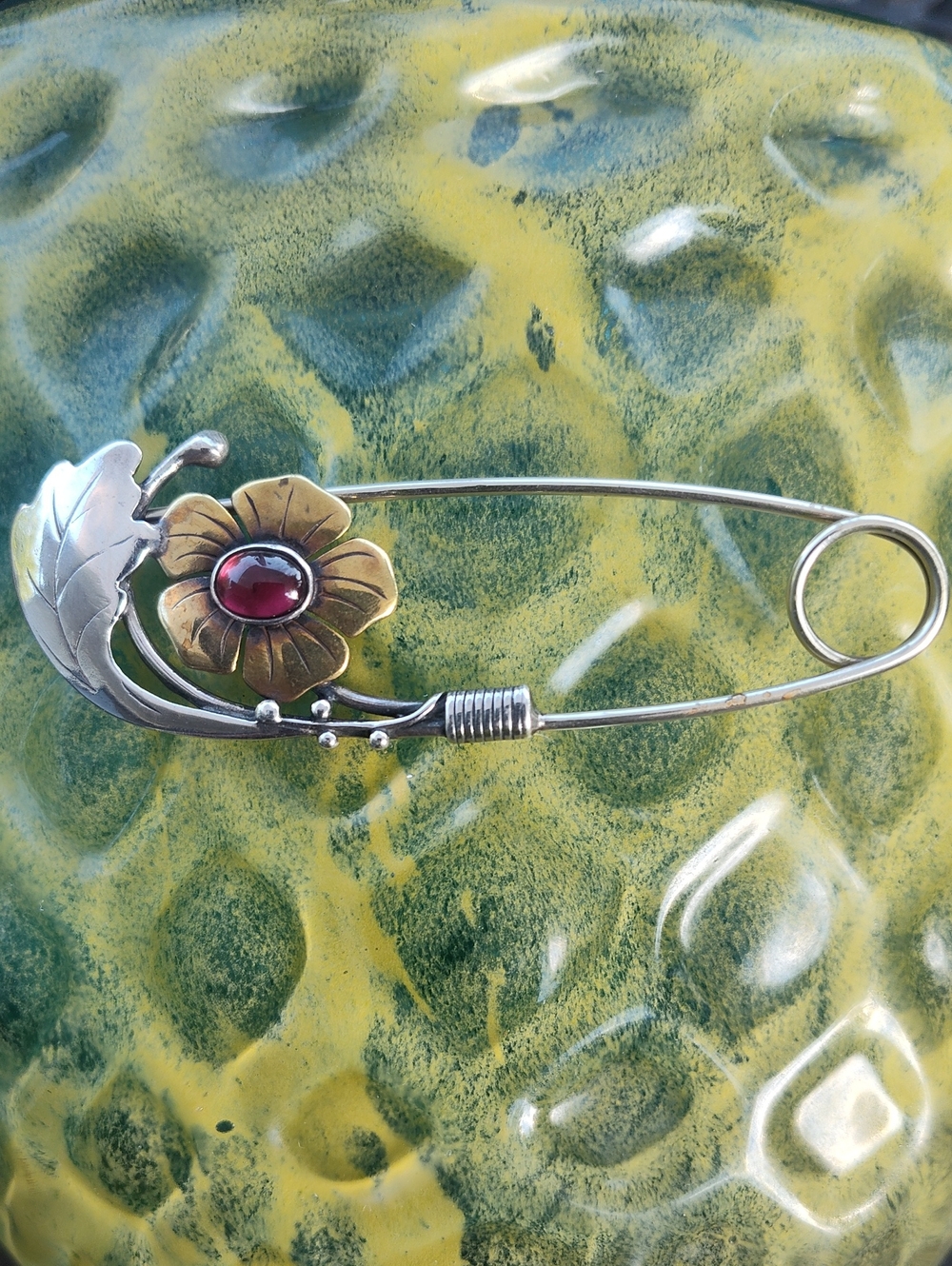 Vintage Sterling Silver Floral Safety Pin Style Brooch